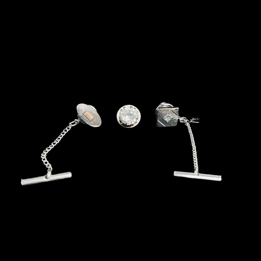 Lot Of 3 Silver Tone Tie Tacks (4674)